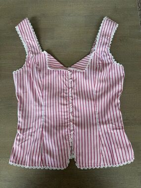 MABLE Red & White Striped Lace-Trim Tank